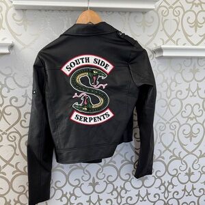 Cult Classic Riverdale  Black faux leather Jacket with Serpent Design